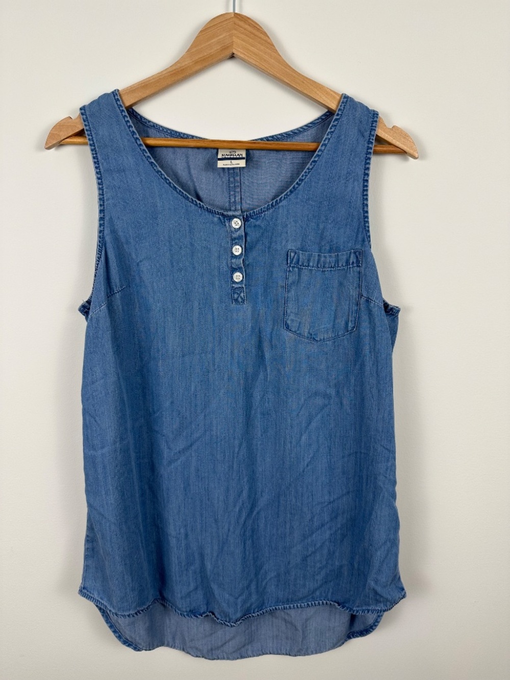 Magellan Outdoors Denim Chambray Henley Tank Tunic, Size L